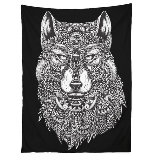 a black and white tribal wolf tapestry gifts for college guys