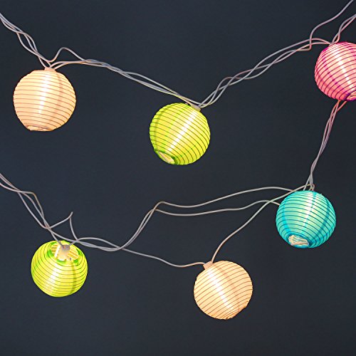 Set of 10 Indoor/Outdoor Mini Oriental Style Nylon Lantern Plug-in String Lights - Expandable to ...