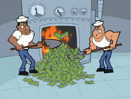 Shoveling money into fire gif