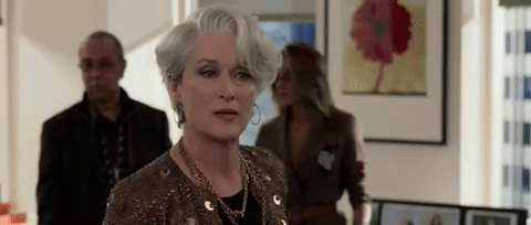 Meryl Streep stares down Anne Hathaway in The Devil Wears Prada