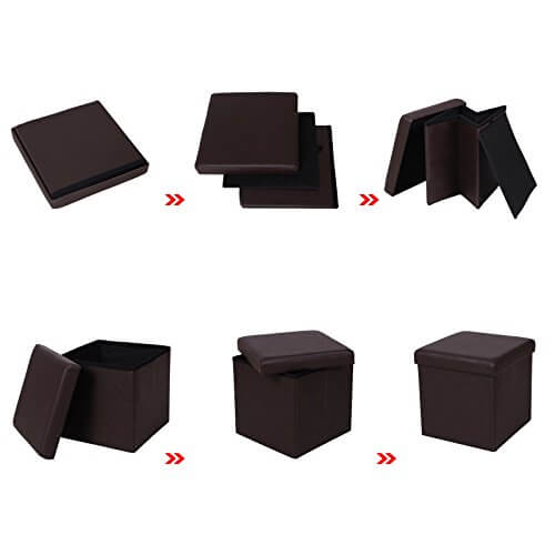 SONGMICS Faux Leather Folding Storage Ottoman Cube Foot Rest Stool SONGMICS Faux Leather Folding Storage Ottoman Cube Foot Rest Stool Seat 14 7/8″ Brown ULSF10B - SONGMICS Faux Leather Folding Storage Ottoman Cube Foot Rest Stool