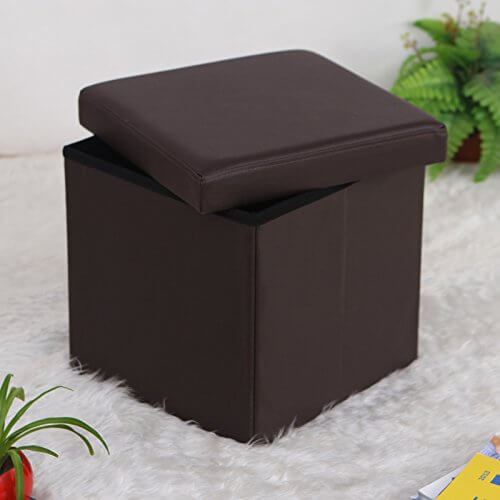 SONGMICS Faux Leather Folding Storage Ottoman Cube Foot Rest Stool SONGMICS Faux Leather Folding Storage Ottoman Cube Foot Rest Stool Seat 14 7/8″ Brown ULSF10B - SONGMICS Faux Leather Folding Storage Ottoman Cube Foot Rest Stool