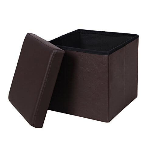 SONGMICS Faux Leather Folding Storage Ottoman Cube Foot Rest Stool SONGMICS Faux Leather Folding Storage Ottoman Cube Foot Rest Stool Seat 14 7/8″ Brown ULSF10B - SONGMICS Faux Leather Folding Storage Ottoman Cube Foot Rest Stool
