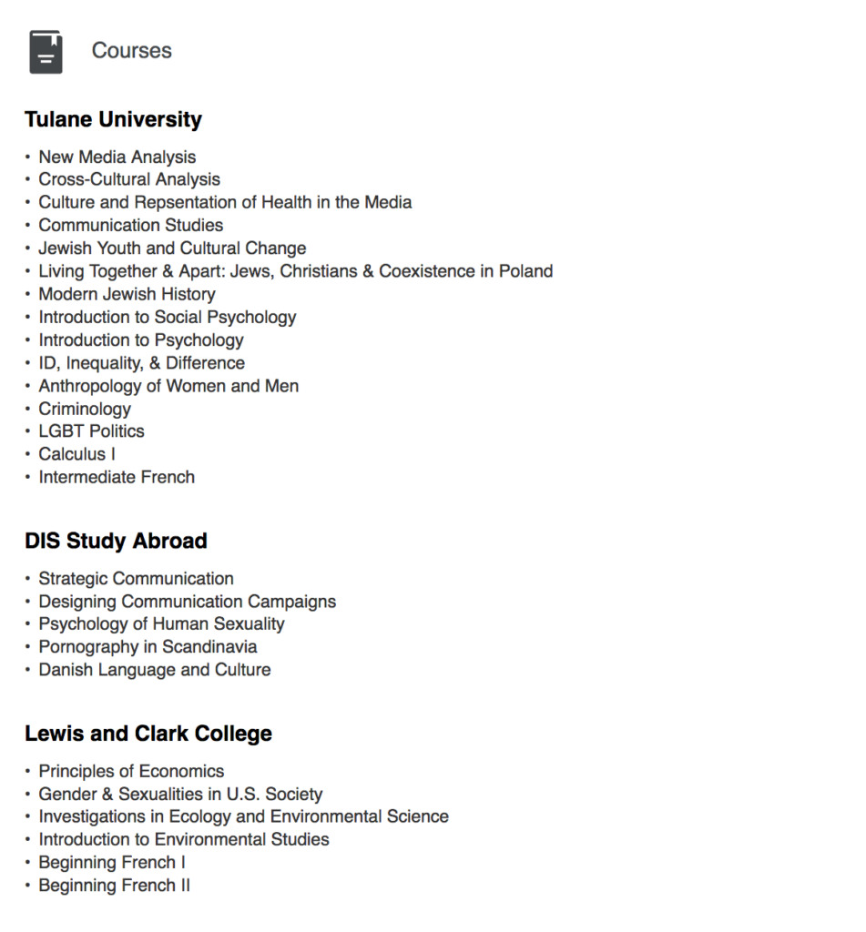 List of courses on LinkedIn