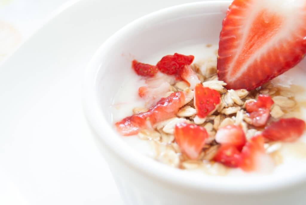 Cereal and strawberries in a bowl