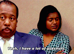Kelly from The Office asking a lot of questions