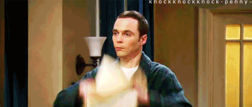 Sheldon from Big Bang Theory throws papers into the air