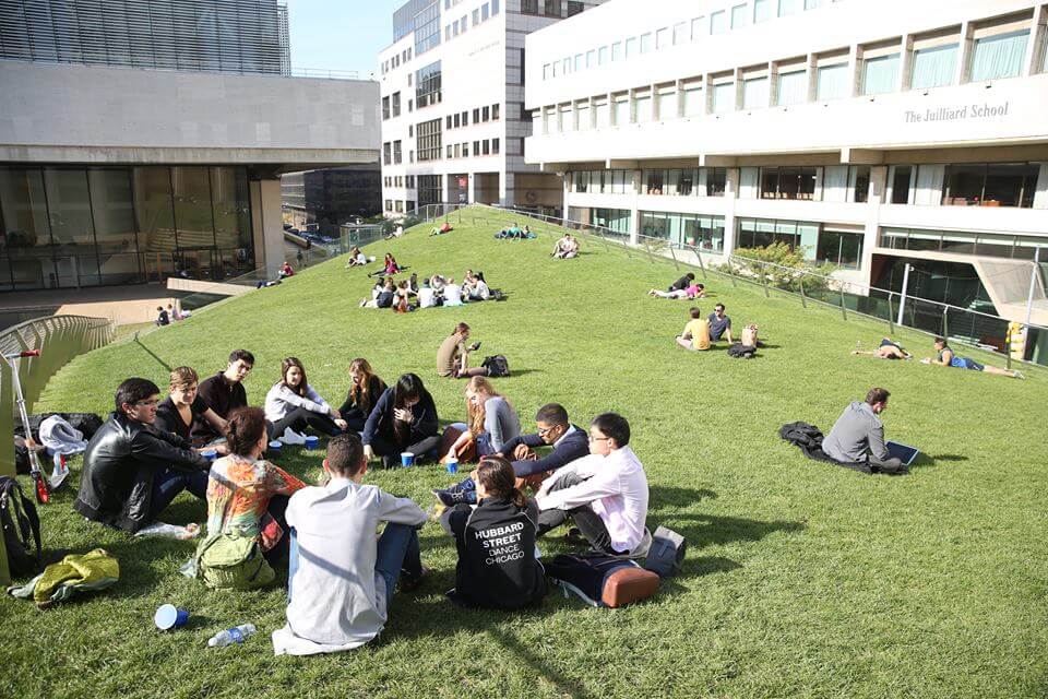 Students gathered on the Julliard campus