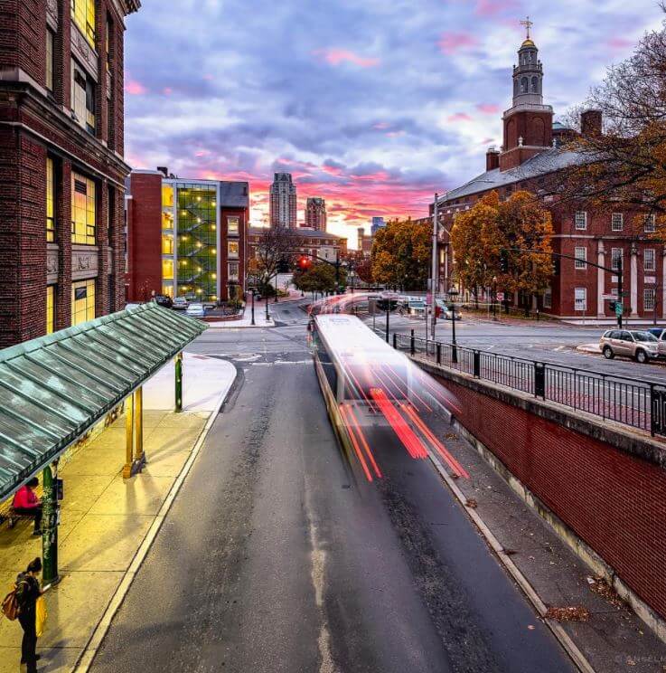 Brown University campus at dusk