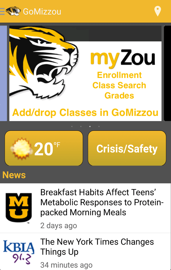 Look at the screenshot of the Mizzou app.