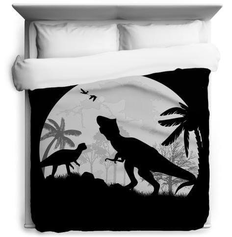 This Dino Night duvet cover looks fantastic on your bf's bed.