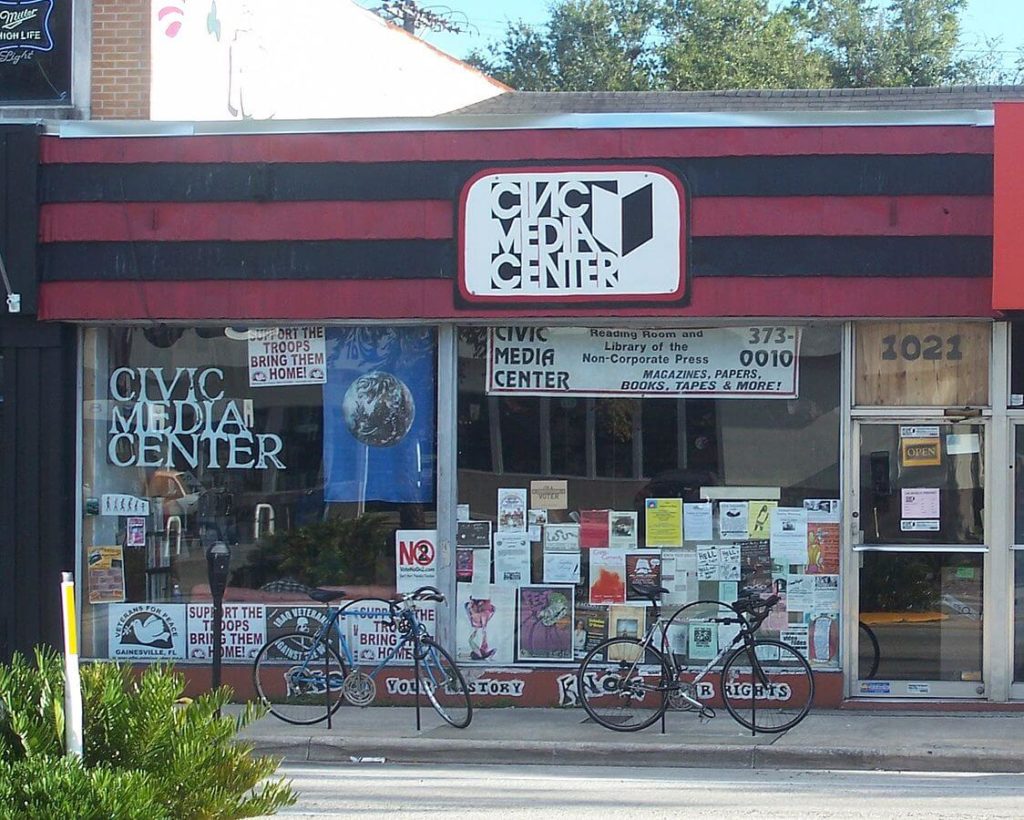 The entrance of the Civic Media Center in Gainesville, florida 