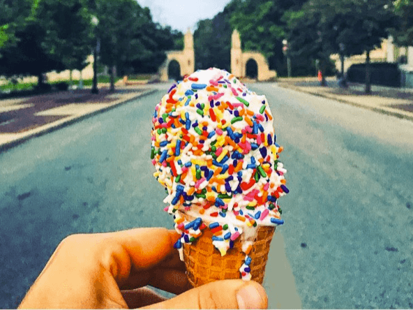 One of the great Bloomington date spots is Hartzell's because you can share this delicious ice cream cone.