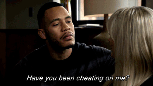 This picture shows a man asking his girlfriend if she cheated on him, from the show Empire.