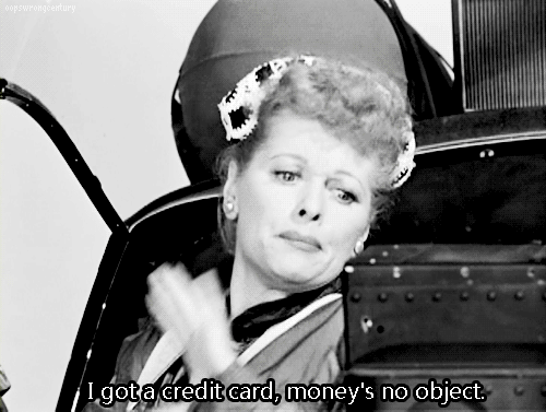 This picture shows Lucille Ball saying that a credit card gives her unlimited money.