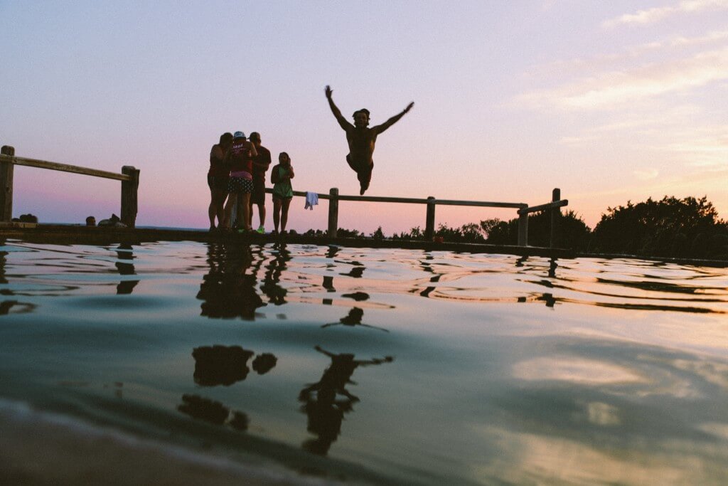 Jump into that water like a champ while your friends watch from the dock.