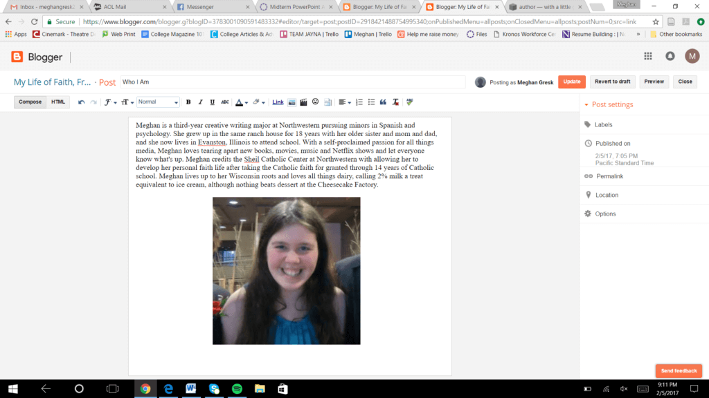 when building your first website, have a portfolio bio on personal blog with picture