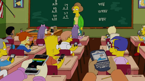 The Simpsons Gif of Students Texting in Class