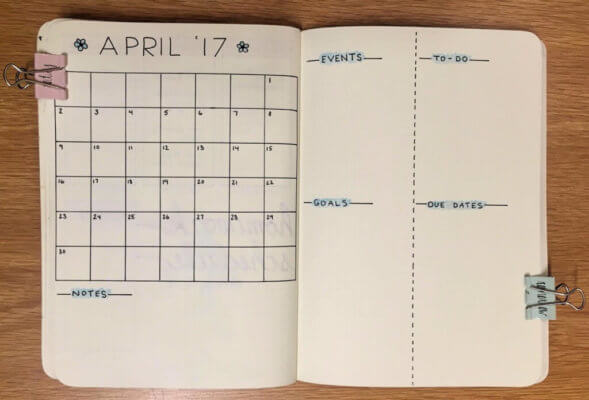 monthly calendar with notes
