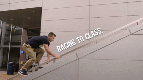 racing to class on the first day of college gif