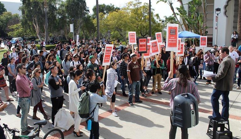 student organizations at SDSU protest