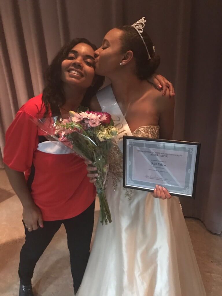 Riel Felice and her mother after Felice was crowned Miss FSU CSA