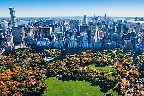 Central Park from above in the fall.