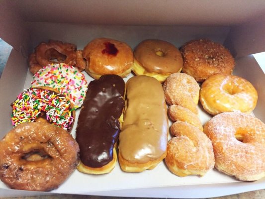 box of donuts from Spudnuts & Bagels in Santa Barbara