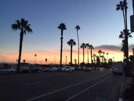 sunset at Stearn's Wharf in Santa Barbara