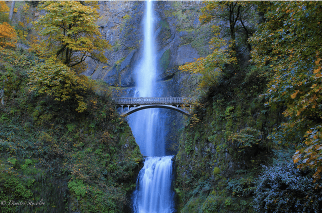 Waterfall and Bridge at Multnomah Falls