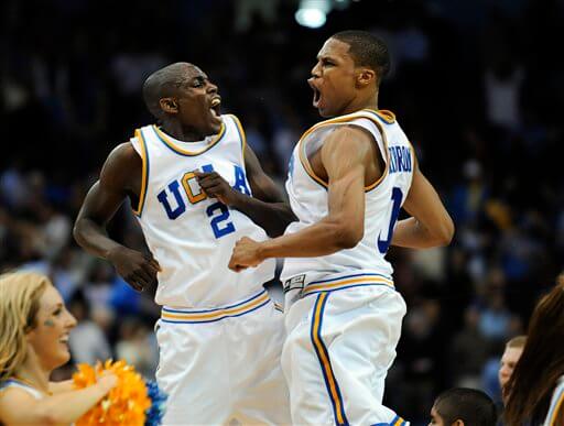 UCLA's Darren Collison, left, and Russell Westbrook celebrate a win