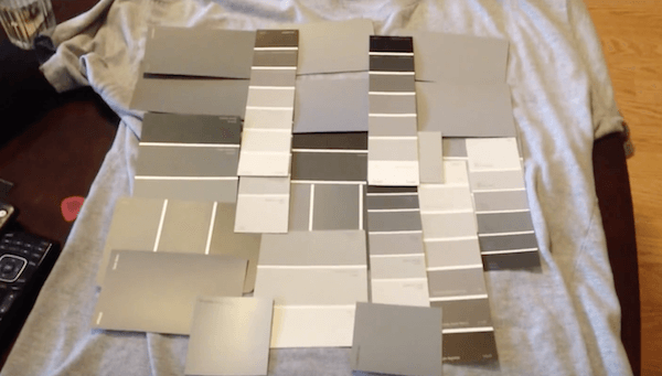 grey shirt with grey paint samples on top halloween costume