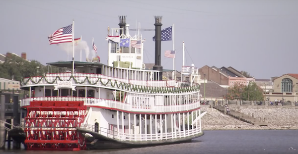 The Natchez Riverboat Cruise docked in the Mississippi River New Orleans