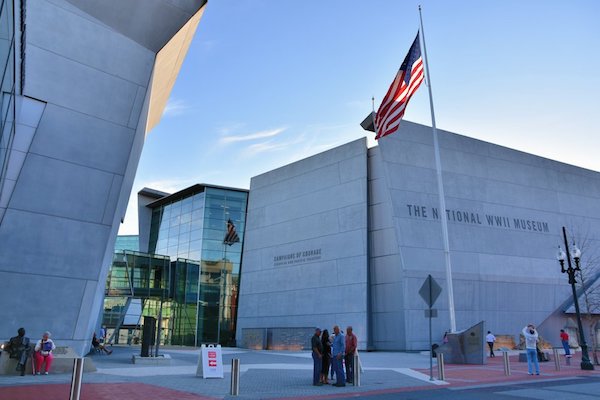 An exterior shot of the WW2 museum New Orleans