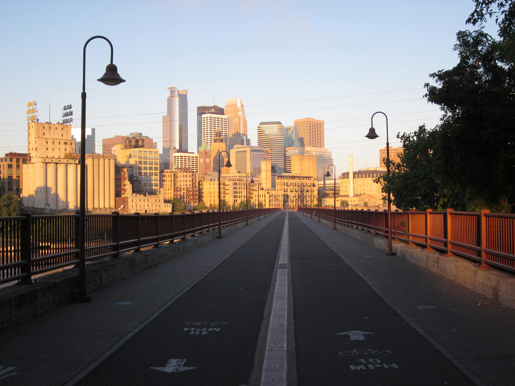 Stone Arch Bridge with Minneapolis skyline