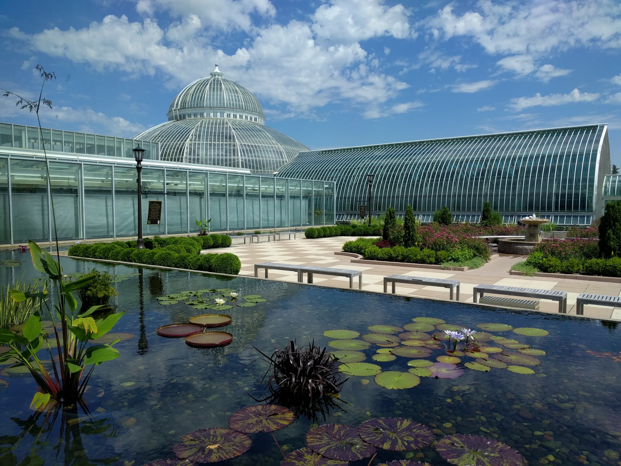 Como Park Conservatory with pond of lilipads