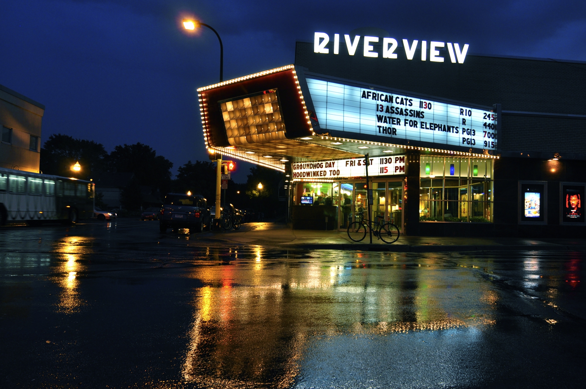 Riverview theater at night