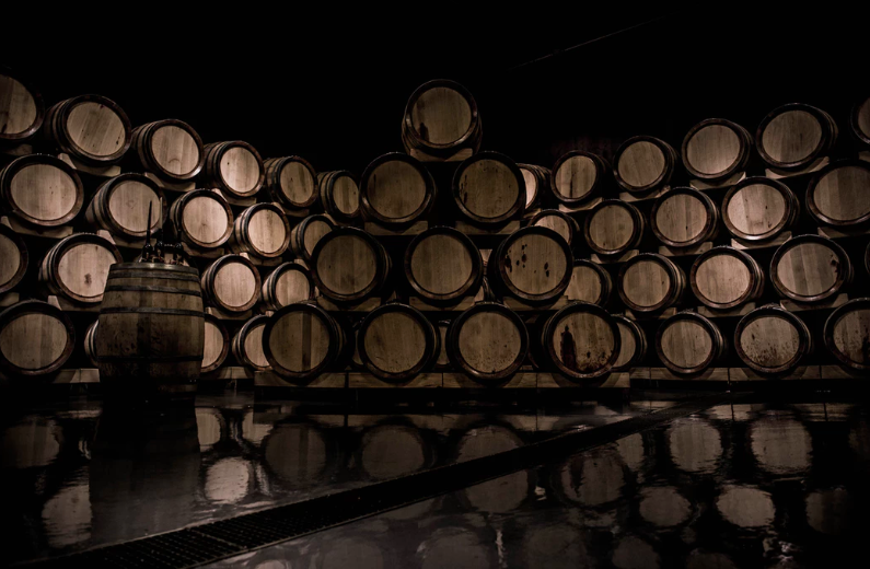 wine barrels stacked up portland