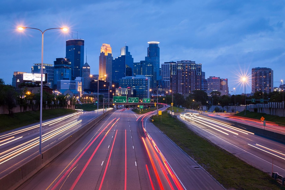 Skyline of Minneapolis at night