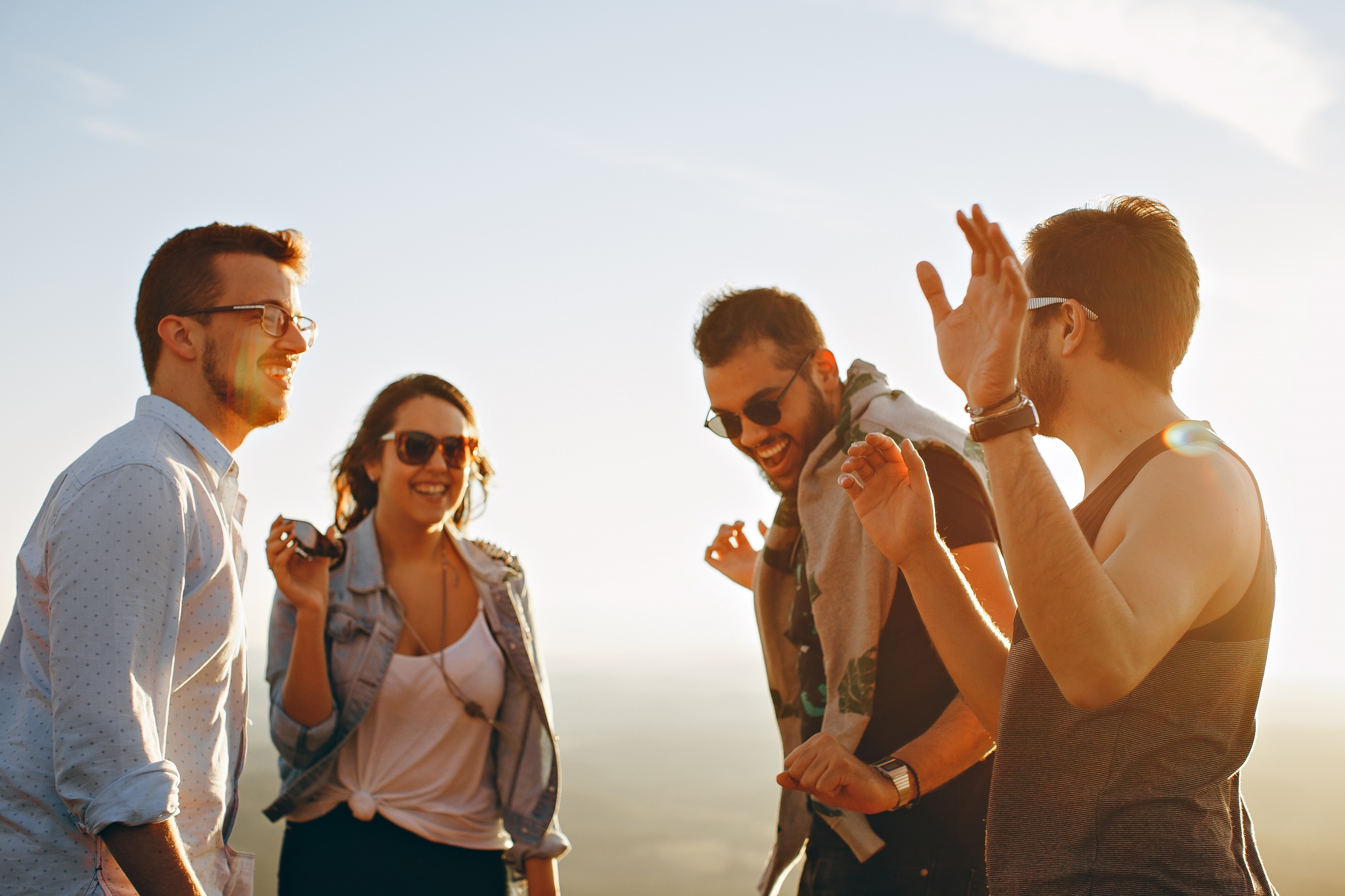 group of friends laughing working at google