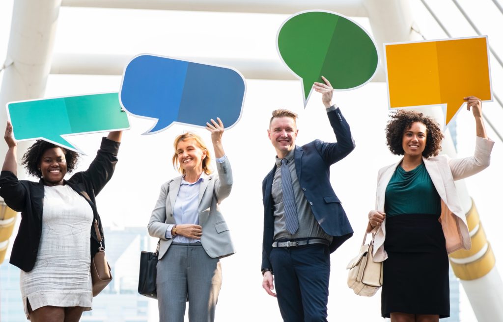 people holding communication bubbles medical majors