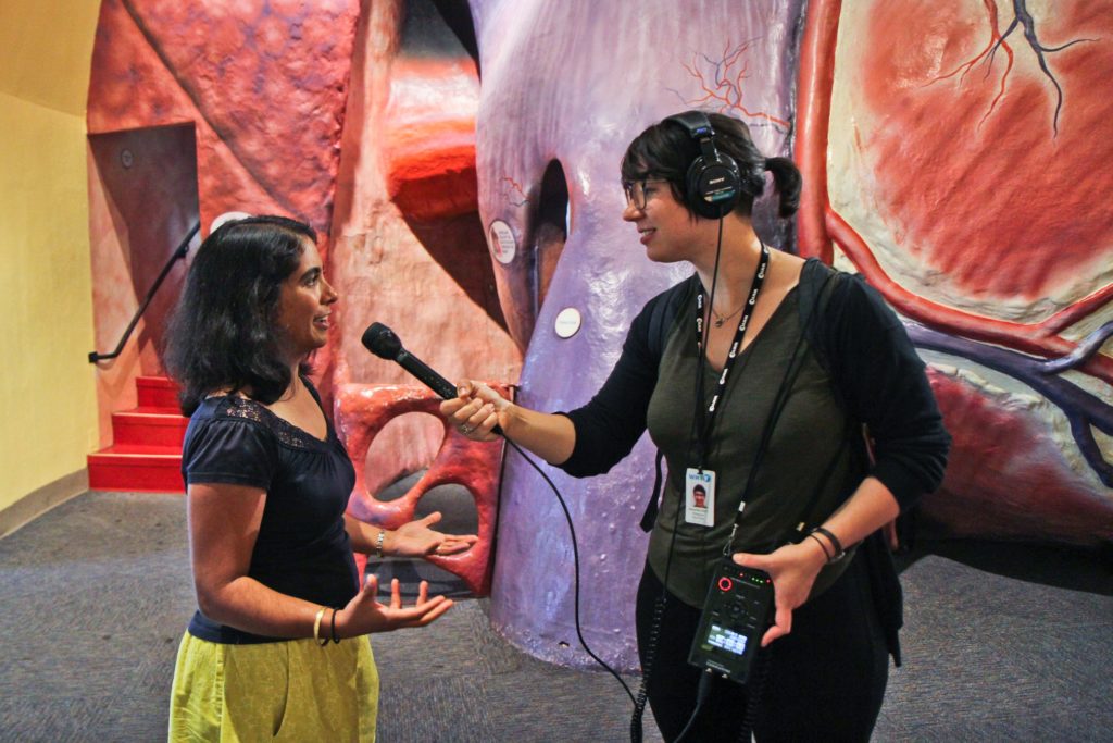 franklin institute internships lady interviewing and recording