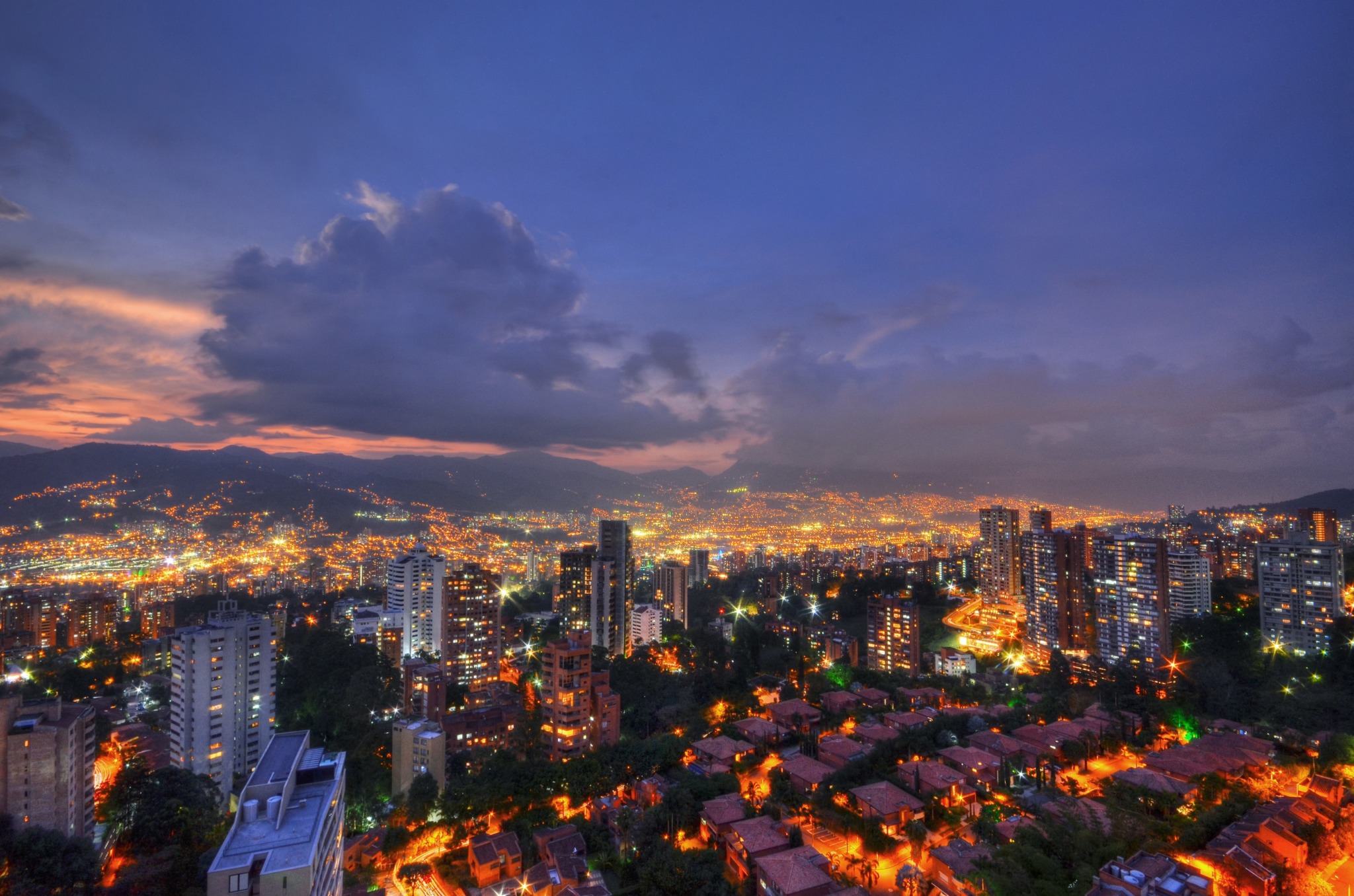 photo of medellin colombia overlooking the city at night