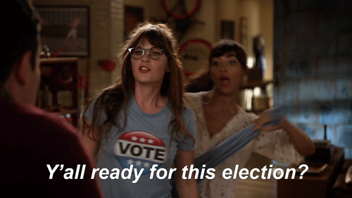 Jess and Cece on New Girl prepare for the election