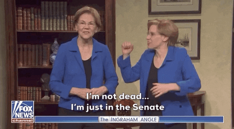 Elizabeth Warren and Kate McKinnon talk about senate on Saturday Night Live
