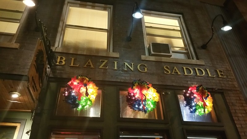 Des Moines gay bar The Blazing Saddle is adorned with rainbow decorations