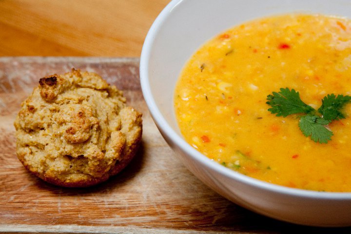 Corn chowder in bowl