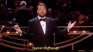 man saying 'typical hufflepuff!'