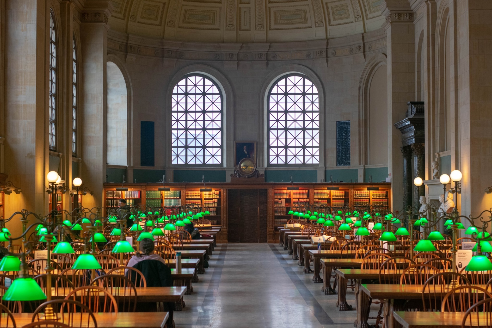 photo overlooking the reading room of the Boston Public Library