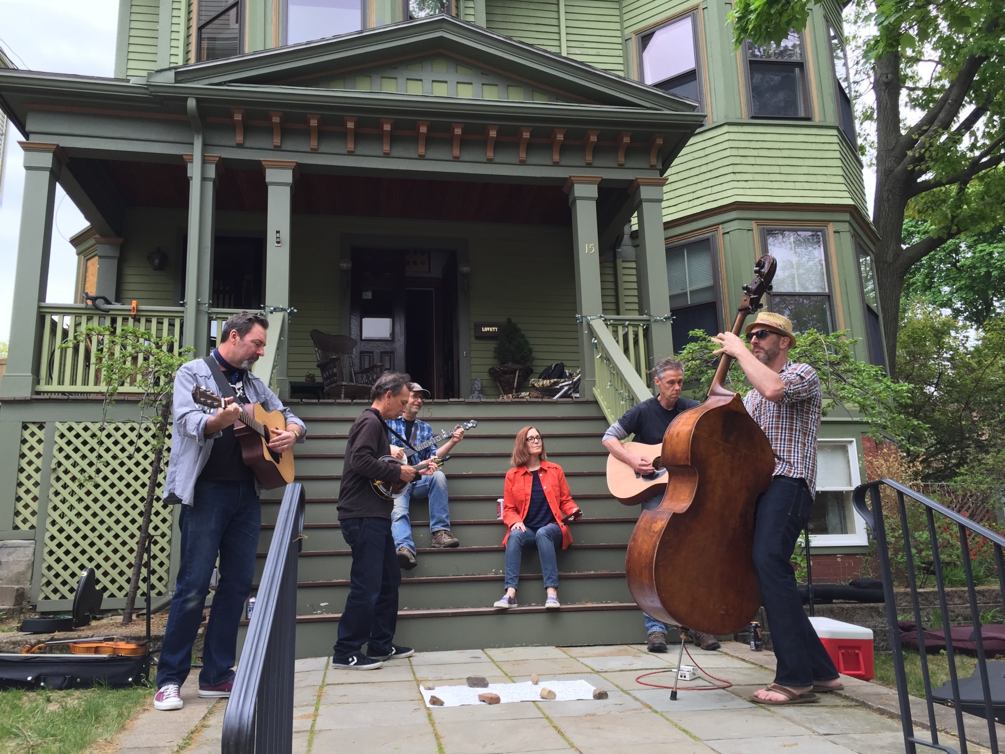 band plays on a porch in Boston